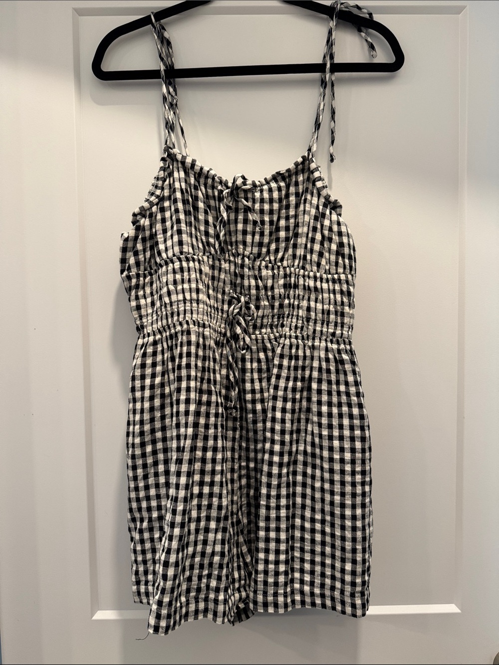 American Eagle Black and White Gingham Romper